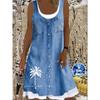 Женское платье большого размера с 3D-принтом, цветочным узором, круглым вырезом, без рукавов, длиной до колена, синее, под имитацию денима