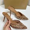 Мода Элегантная Вечеринка Туфли на Высоком Каблуке Женская Обувь Блестящие Пайетки Бисер Сетка Дизайн Бренда 2025 Лето Шпилька Офисная Леди Роскошные Сандалии