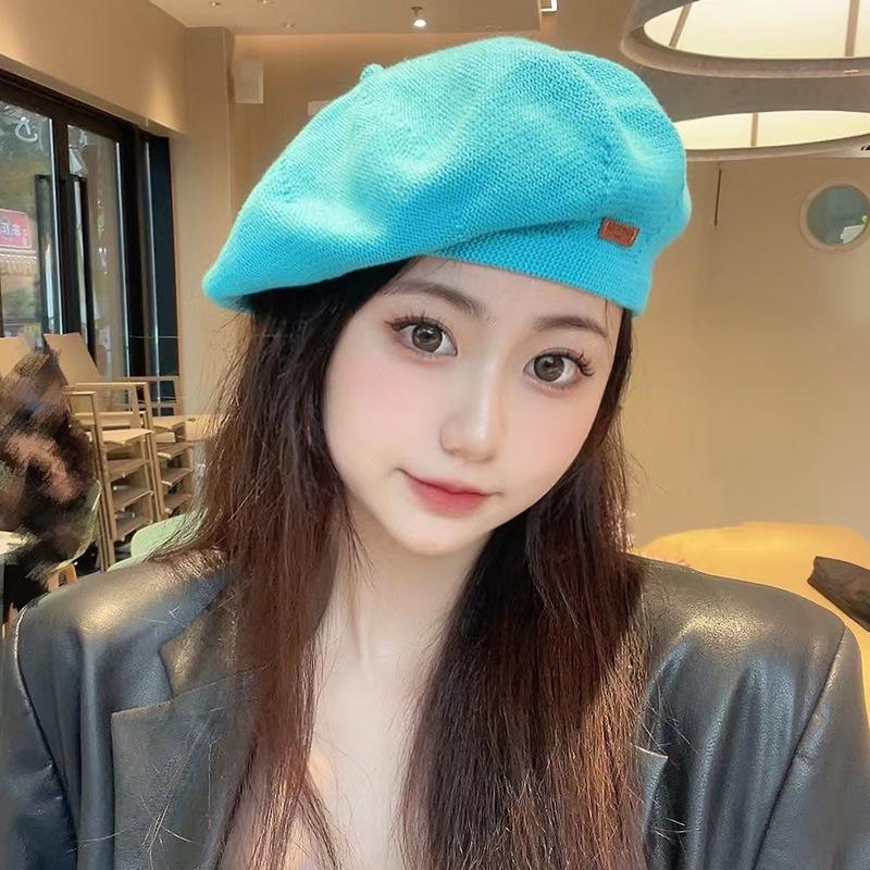 New Autumn and Winter Hat for Women Korean Style Versatile Beet Hat Showing Face Little Painter Hat for Women Breathable Black Beret Hat