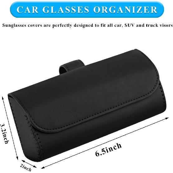 Sunglasses Holder For Car Sun Visor, Leather Auto Eyeglasses Organizer Box With Hidden Magnetic Closure, Vehicle Glasses Case Clip Holder, Car