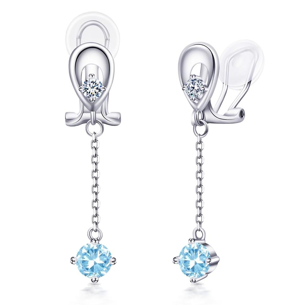 Painless Earrings for Metal Light Blue Zirconia of Silver Gift for Girlfriend SK.Whiee Women, Popular, Hypoallergenic, Swaying, "Drops Love" Earrings,
