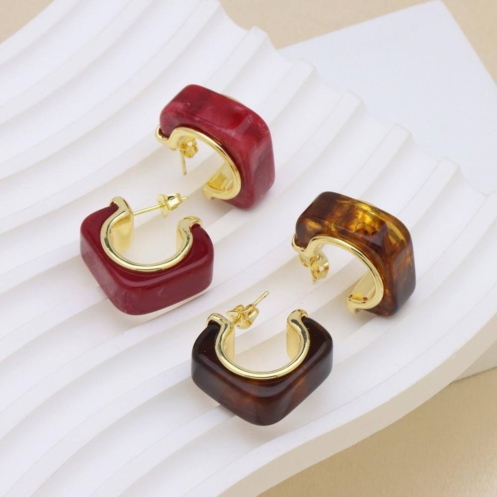 1 Pair Copper Acrylic Earrings 18K Gold Plated Hoop Earrings Resin Earrings  Daily Wear
