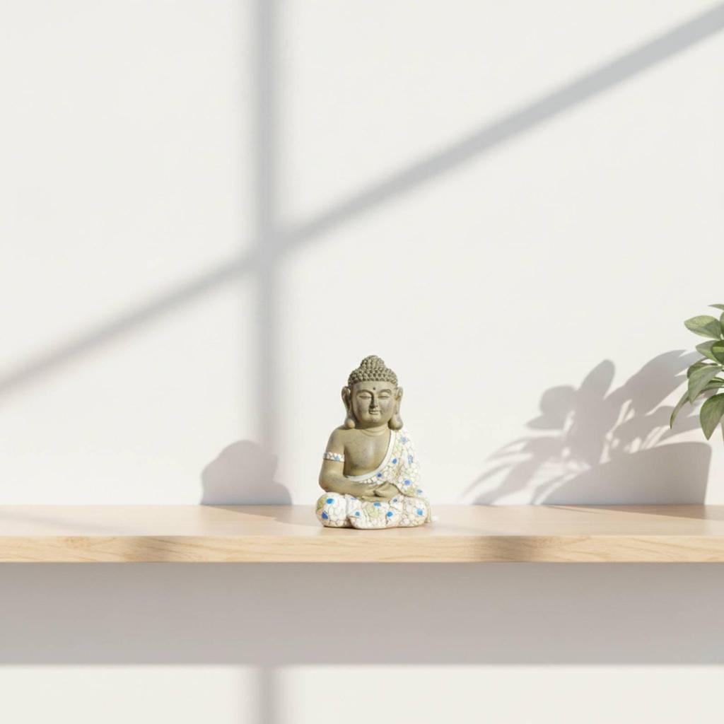 Garden Ornament with Mosaic Finish Meditative Style Mini Buddha Statue Stone