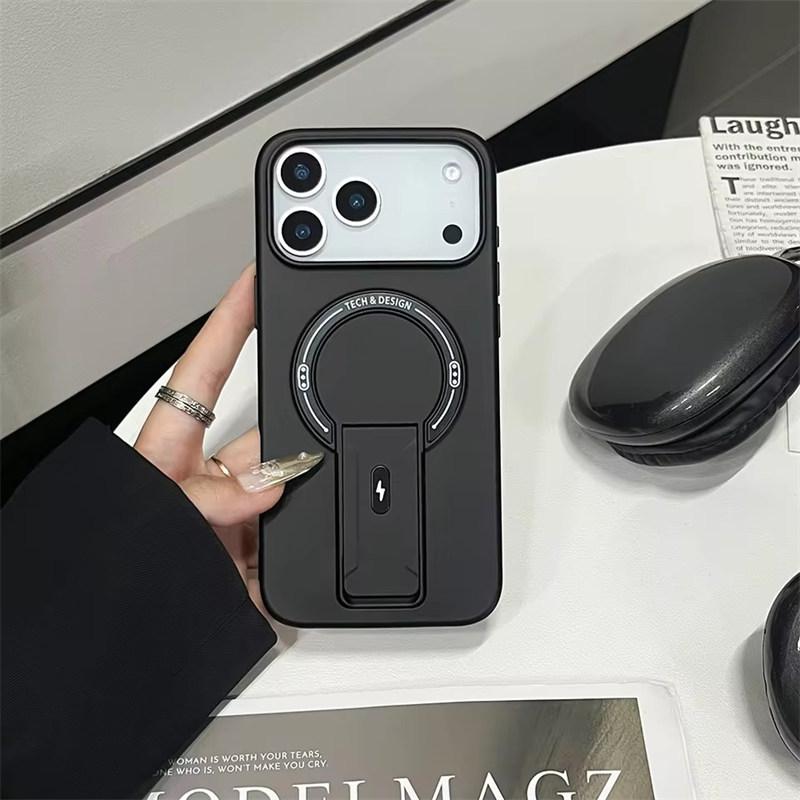 Роскошный складной чехол-подставка для Magsafe зарядки телефона для iPhone 17 Air 16E 15 14 13 12 11 Pro Max Plus Матовый чехол-бампер с подставкой Магнитный чехол