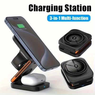 3 в 1 магнитная беспроводная зарядная подставка для iPhone 16 15 14 13 12 Apple Watch AirPods Station Dock MagSafe Fast Charge Station