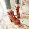 Pink Chunky High Heel Japanese Lolita Shoes Butterfly-knot Ruffle Tassel Womens Cosplay Princess Ankle Boots Winter