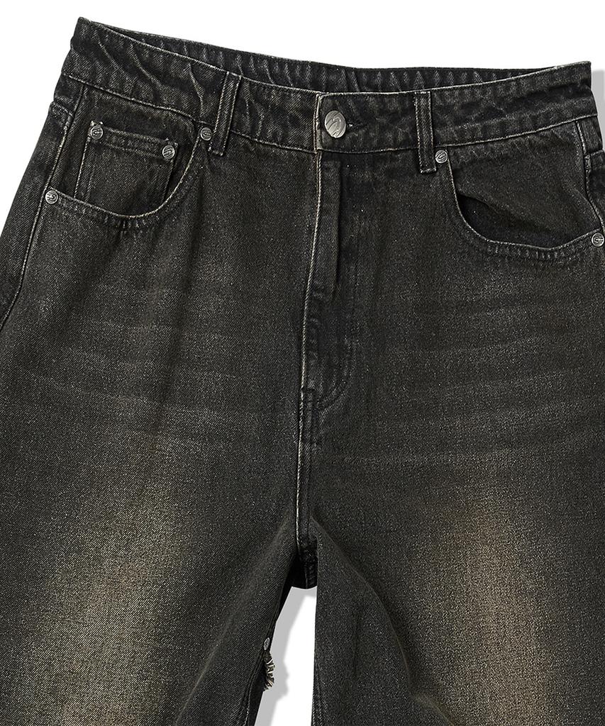 TRAVEL Roll-Up Cut Denim Pants Black