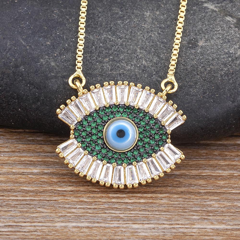 Nidin Top Quality Zircon Bohemian Evil Eye Inlaid Rainbow Rhinestone Pendant Necklace Women Creative Jewelry Personalized Gifts