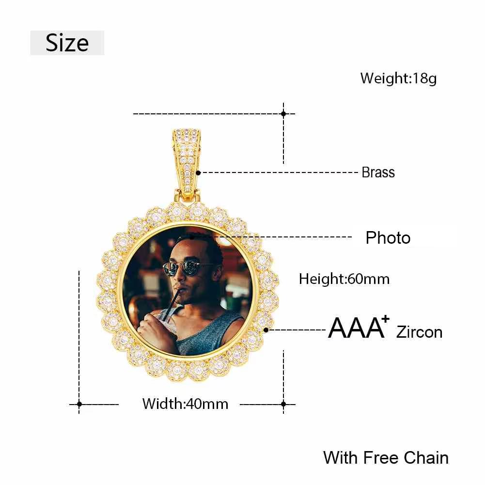 Fashion Memory Jewelry Gold Plated Hip Hop Picture Necklace Iced Out Jewelry Men Women Sublimation Blanks Custom Photo Pendant
