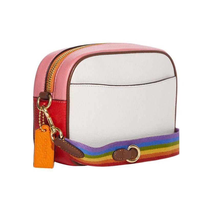 Coach Jamie 19 Color-Block Detachable Shoulder Strap Pebble Leather Camera Bag Women Shoulder Bag White Rainbow C9939-IMCAH