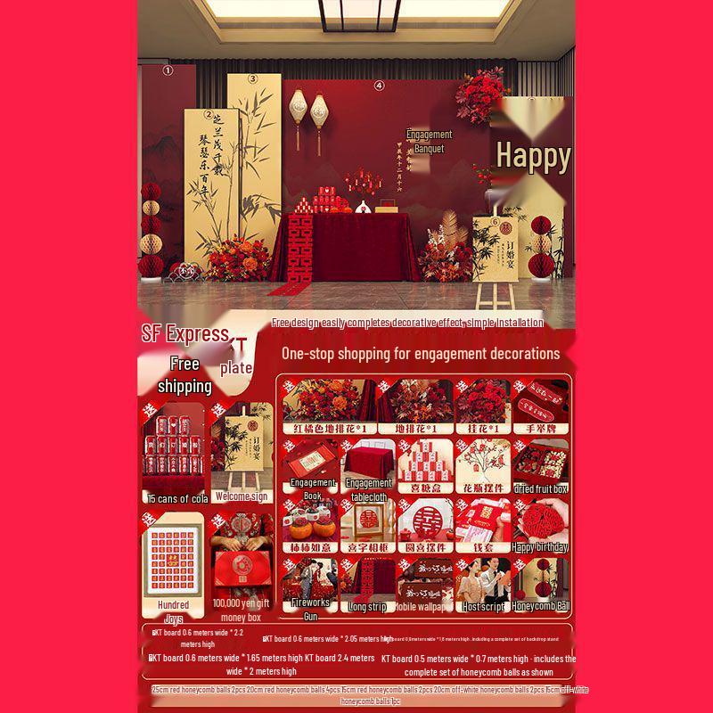 2025 Luxe Chinese Engagement Banquet Decor Set: High-End Centerpiece & Backdrop