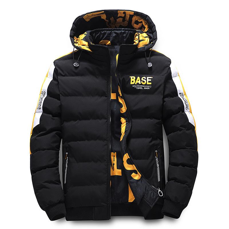 Men Autumn Winter Cotton Jacket Warm Comfortable Padded Thickened Down Jacket Double-Sided Clothes Removable Cap