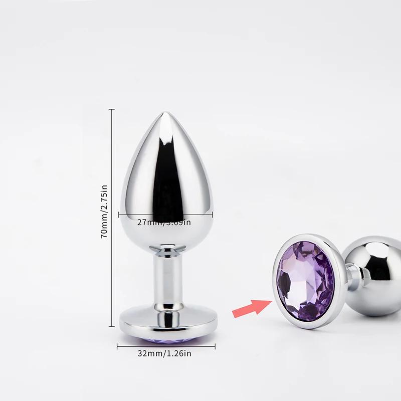 3 Sizes Metal Anal Plug Smaller Smooth Stainless Steel Butt Plug Colorful Crystal Round Anus Plug Adults Anal Sex Toys For Women