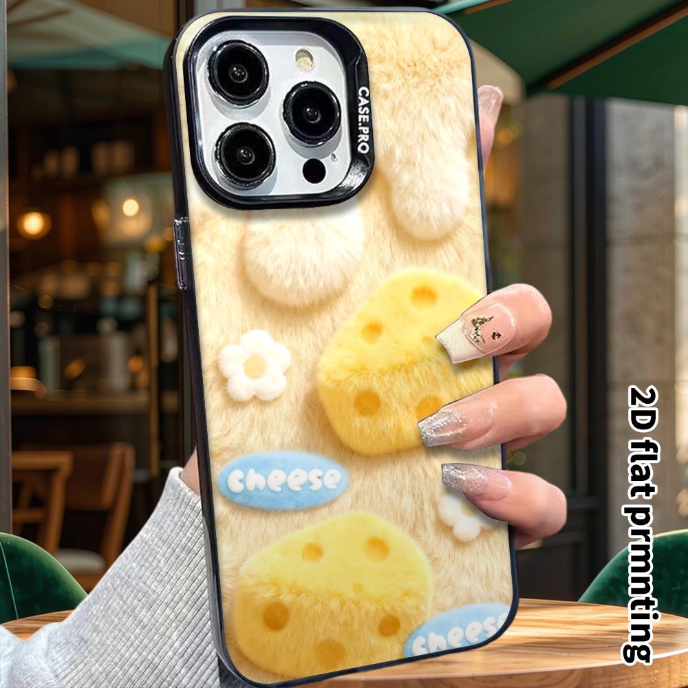 Phone Case: 2D flat design suitable for iPhone 18 17 16 15 14 13 Pro, colorful silver protective case, couple style, cheese design, Christmas and Hall