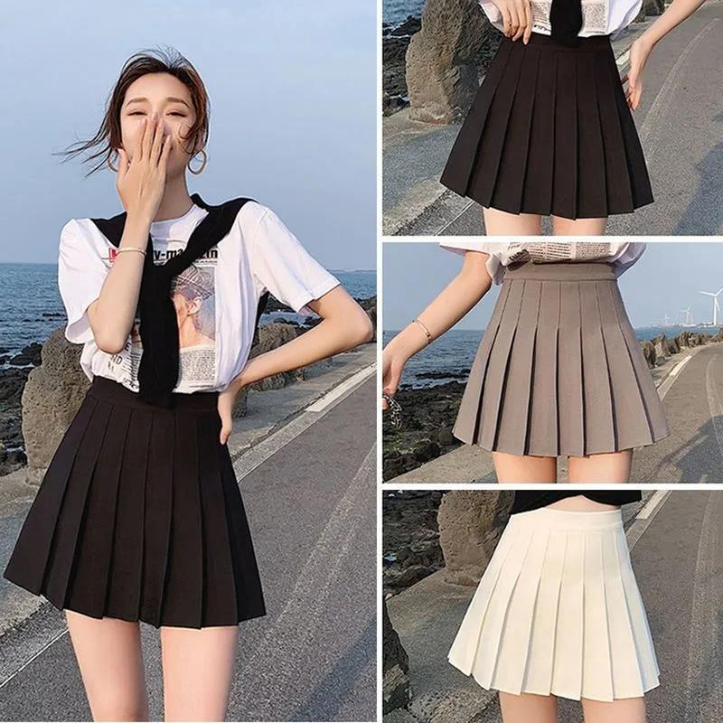 Summer Spring Fashion Femlae Girl's Skirts Zipper Solid A-line Mini Skirts Casual Pleated Skirt Women Skirts