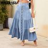 A-line Denim Skirt for Women Summer Bohemian Layered Cake Skirt