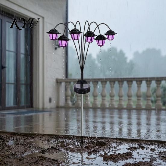 Flexible Pole Solar Lanterns Swaying Lantern, Outdoor Waterproof 6-Head Pathway Stake Light, Auto on Garden Lights Off Landscape Light for Lawn