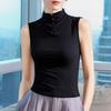 Black Sleeveless T-shirt Women's New Early Autumn Semi-turtleneck Thin Bottoming Shirt Slim-fitting and Thin Top