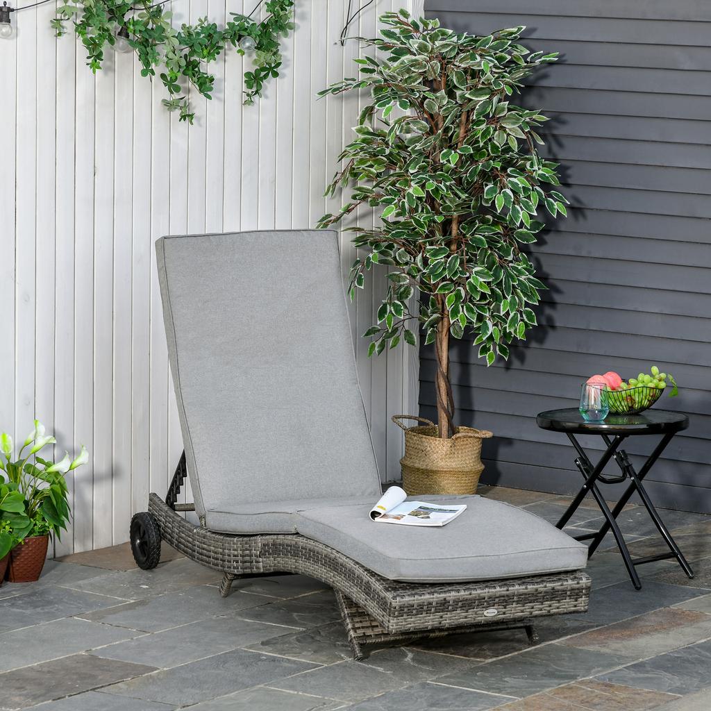 Poly Rattan Sun Lounger Garden Lounger with Cushion 5-Level Adjustable Rattan Lounger Garden Furniture Lounger S-Shape Metal Grey 207 x 70 x 70 cm