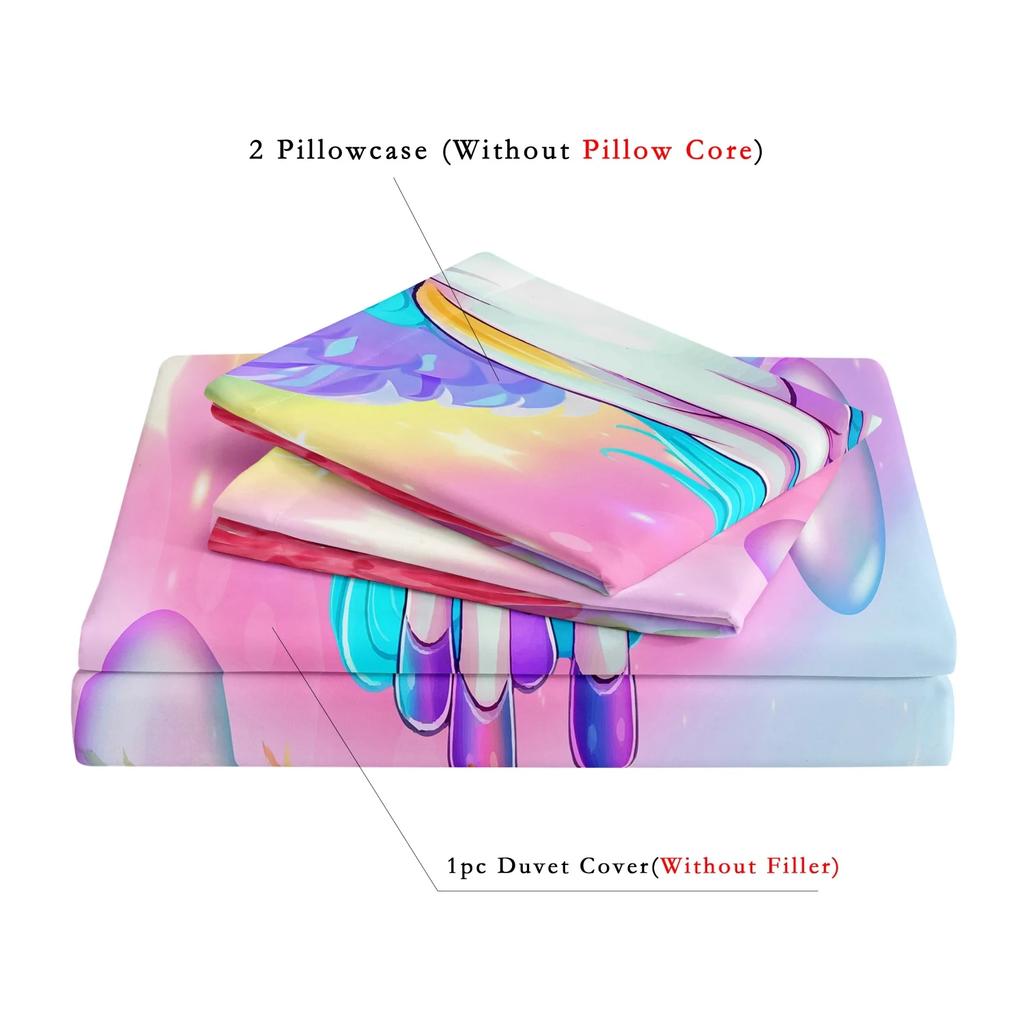 Anime Duvet Cover Pink Purple Unicorn Print Set Suitable For Bedroom Hotel Inn School Dormitory Can Be Used As Holiday Gifts