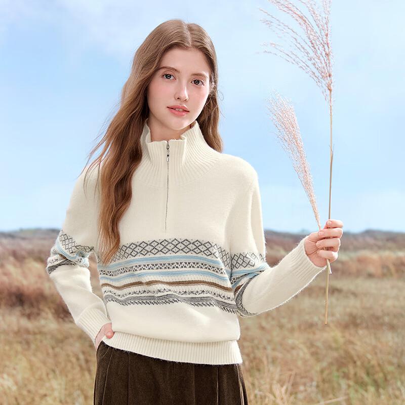 Женский пуловер с жаккардовым узором Fair Isle на молнии до середины