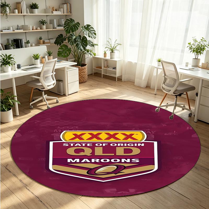 Queensland Maroons Printed Round Crystal Velvet Rug Soft Non Slip Floor Carpet For Bedroom Holiday Gift