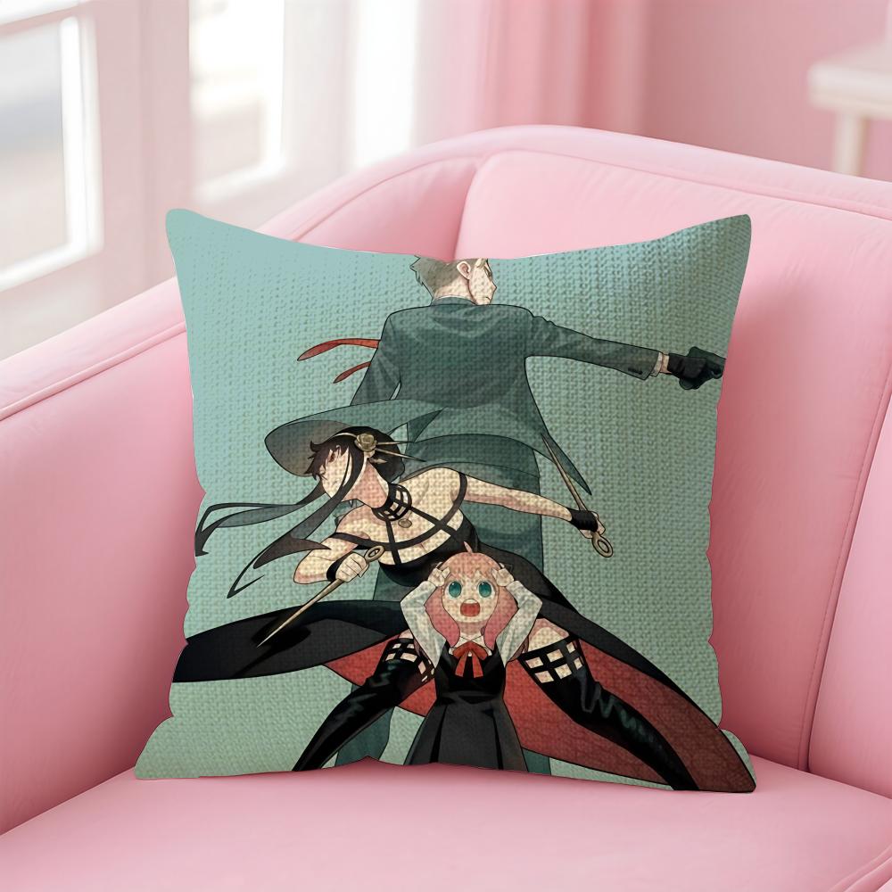 SSPY X FAMILY Anime Cushion Cover Natural Linen Pillow Case DoubleSided Print Decorative Sofa Pillowcase Home Decor Gift