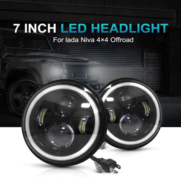 7-дюймовая круглая 4-ламповая светодиодная фара с угловым глазом для мотоциклов и внедорожников 12 В