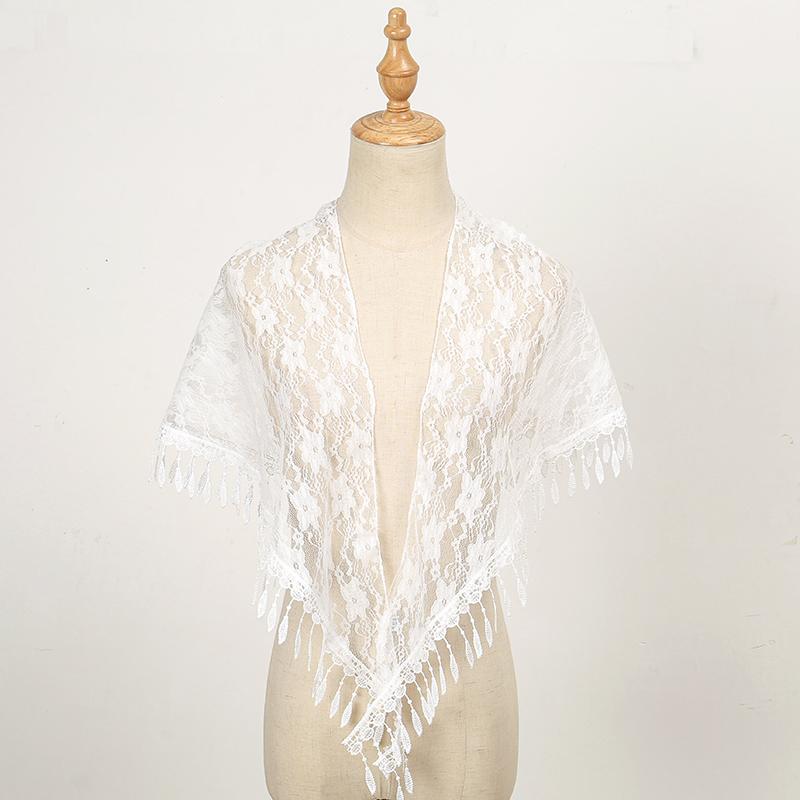 New Women Lace Triangle Scarf Embroidery Fringed Shawl Hot Sale Female Muslim Hijiab Solid Color Triangle Scarf Shawls
