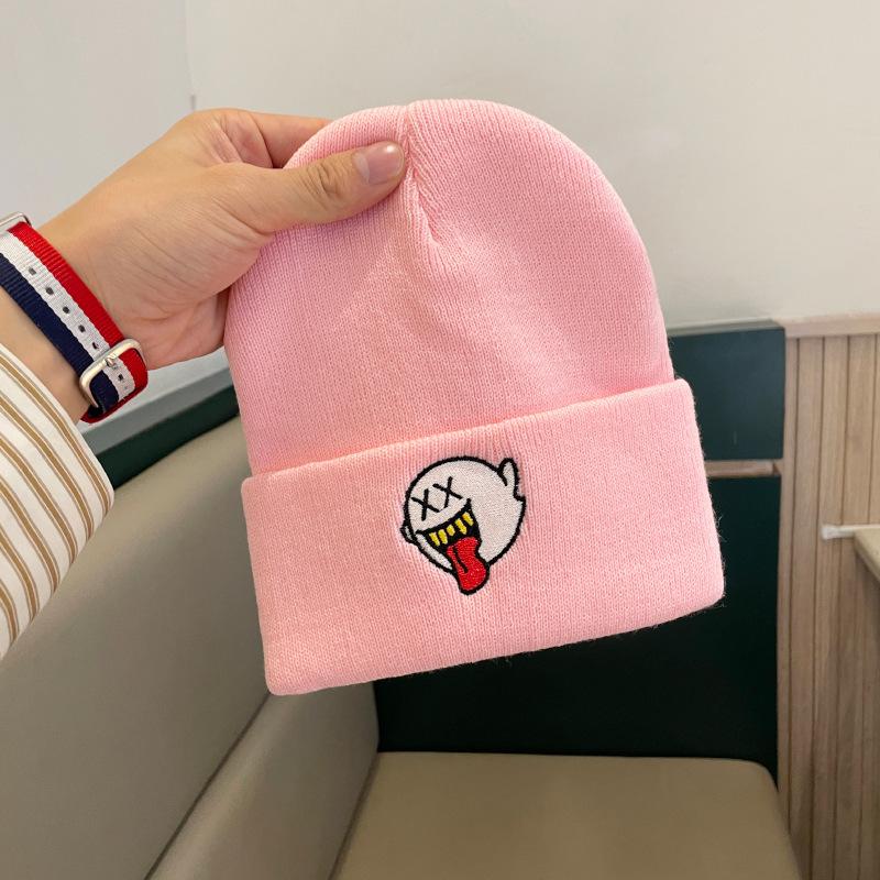 Шерстяные шапки для мужчин и женщин Японские Универсальные и Милые Теплые и Защищающие от холода Вязаные шапки для осени и зимы Шапки-пуловеры от холода