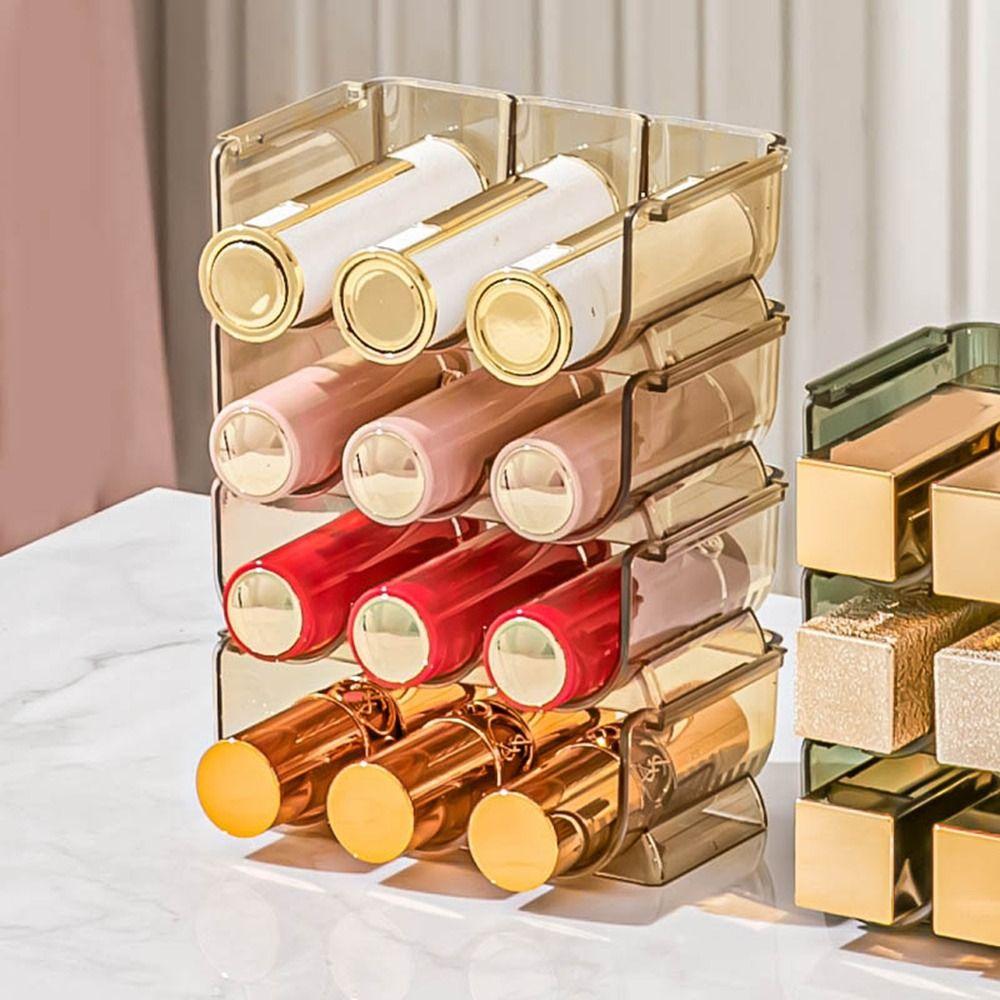 Пластиковая трехслойная коробка для хранения помады, штабелируемая прозрачная подставка для помады, экономящая место, органайзер для макияжа