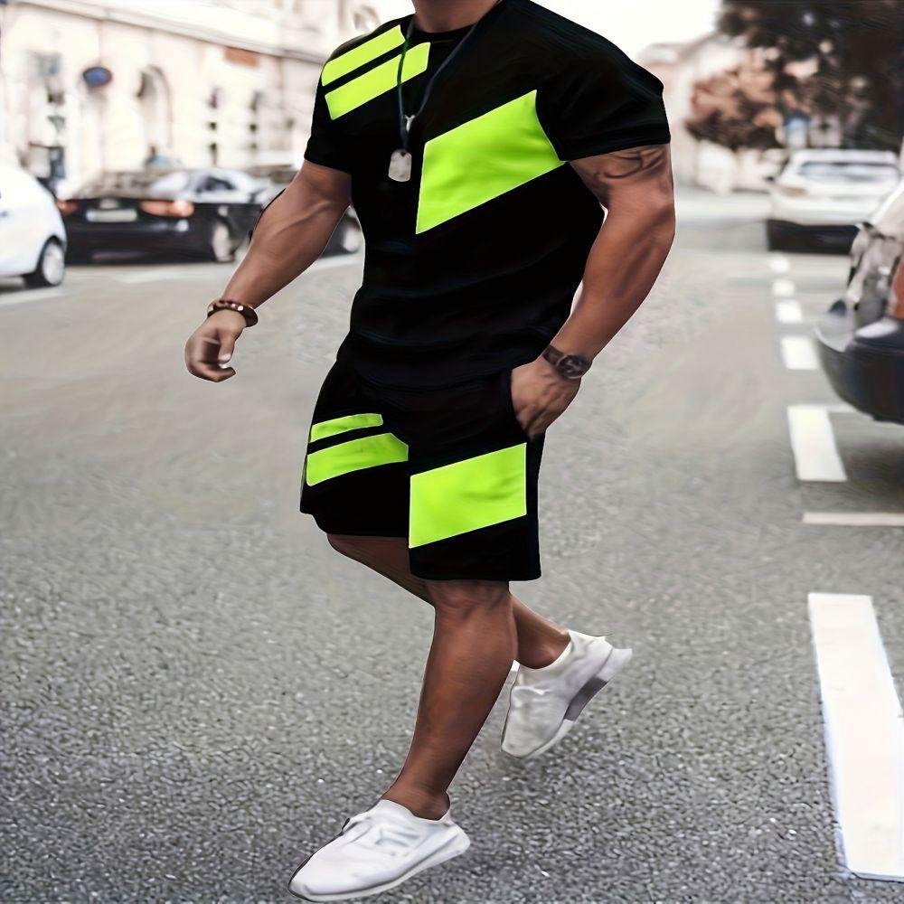 Летний пляжный костюм с шортами, повседневный мужской костюм с футболкой 3D, спортивный мужской костюм с короткими рукавами, дышащий мужской костюм с футболкой