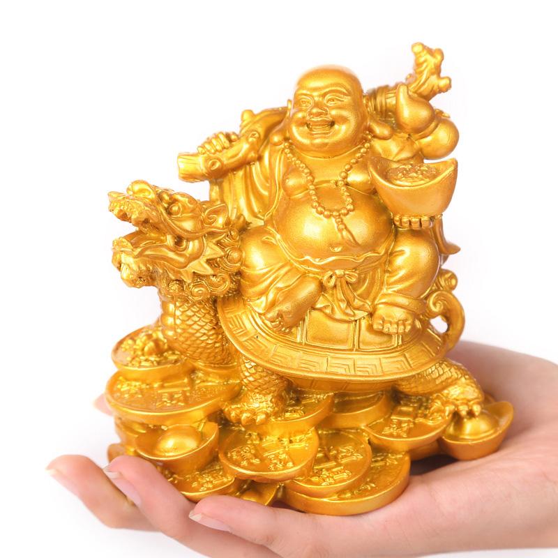 1PC Fortune Figurine Laughing Buddha Statue Chinese Feng Shui Resin God of Wealth Home Decor