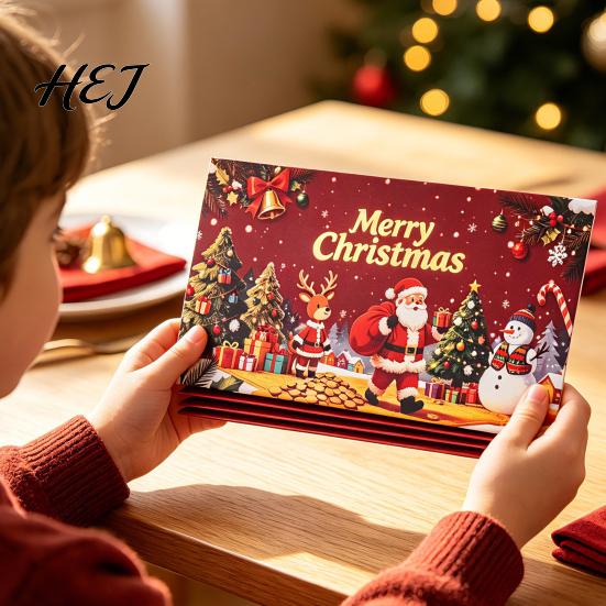Reusable Gift Card Envelopes Christmas Money Holder with 6 Slots, Santa/Elk/Tree Theme Cash Box for Santa Claus Bills And Cards, Festive Cardboard