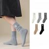 Female Spring and Autumn Bear Embroidery Bow Boneless Sweat Absorption Breathable Solid Color Tube Cotton Socks