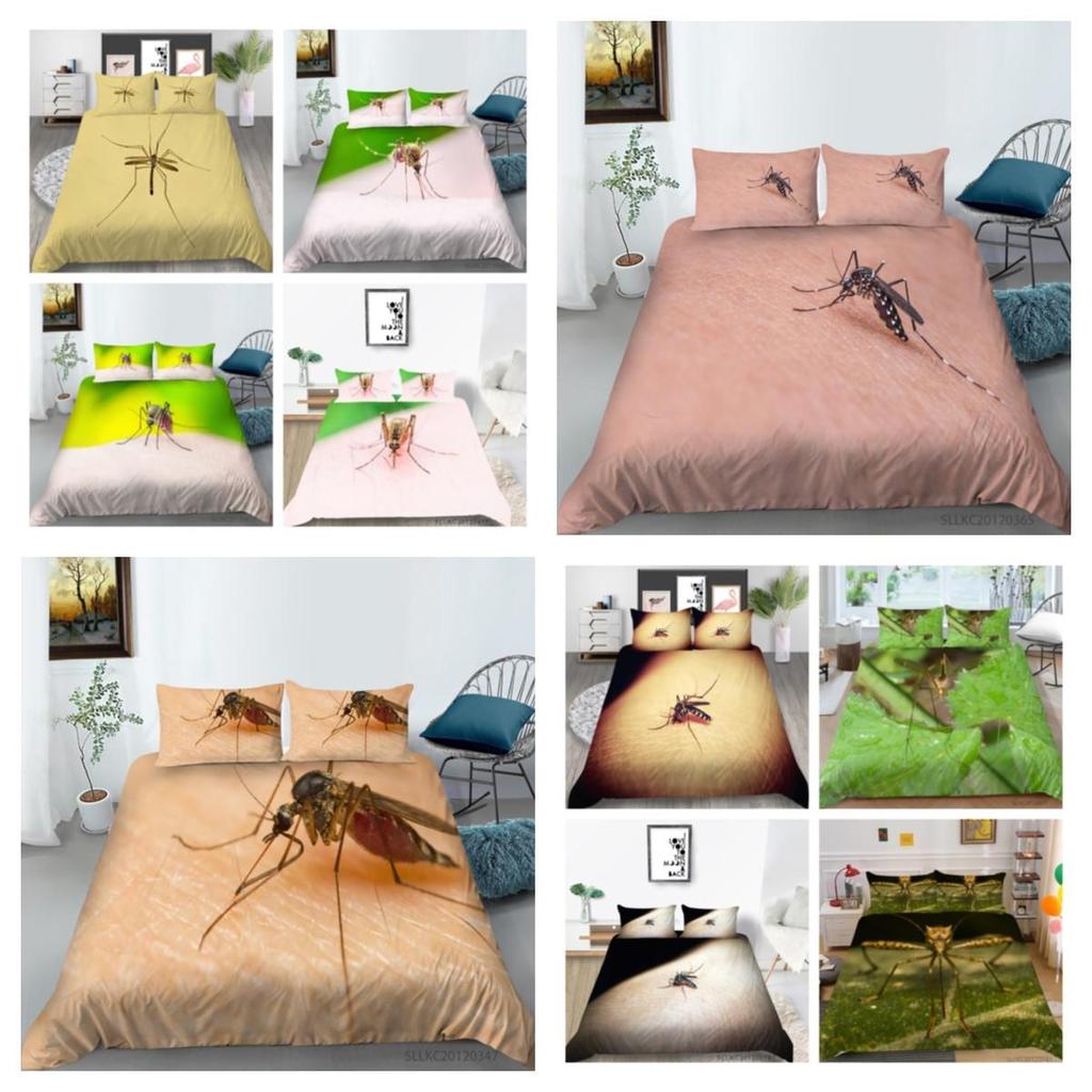 Women Home Bed Set Creative Mosquito Painting Duvet Cover Set Highend Bedding Cover Suit Pillowcase Stylish Bedding Cover