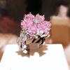 Pink Heart-shaped Zircon Ring Female Sweet Pink Diamond Flower Ring Eternal Love Fashion Jewelry Party Gift
