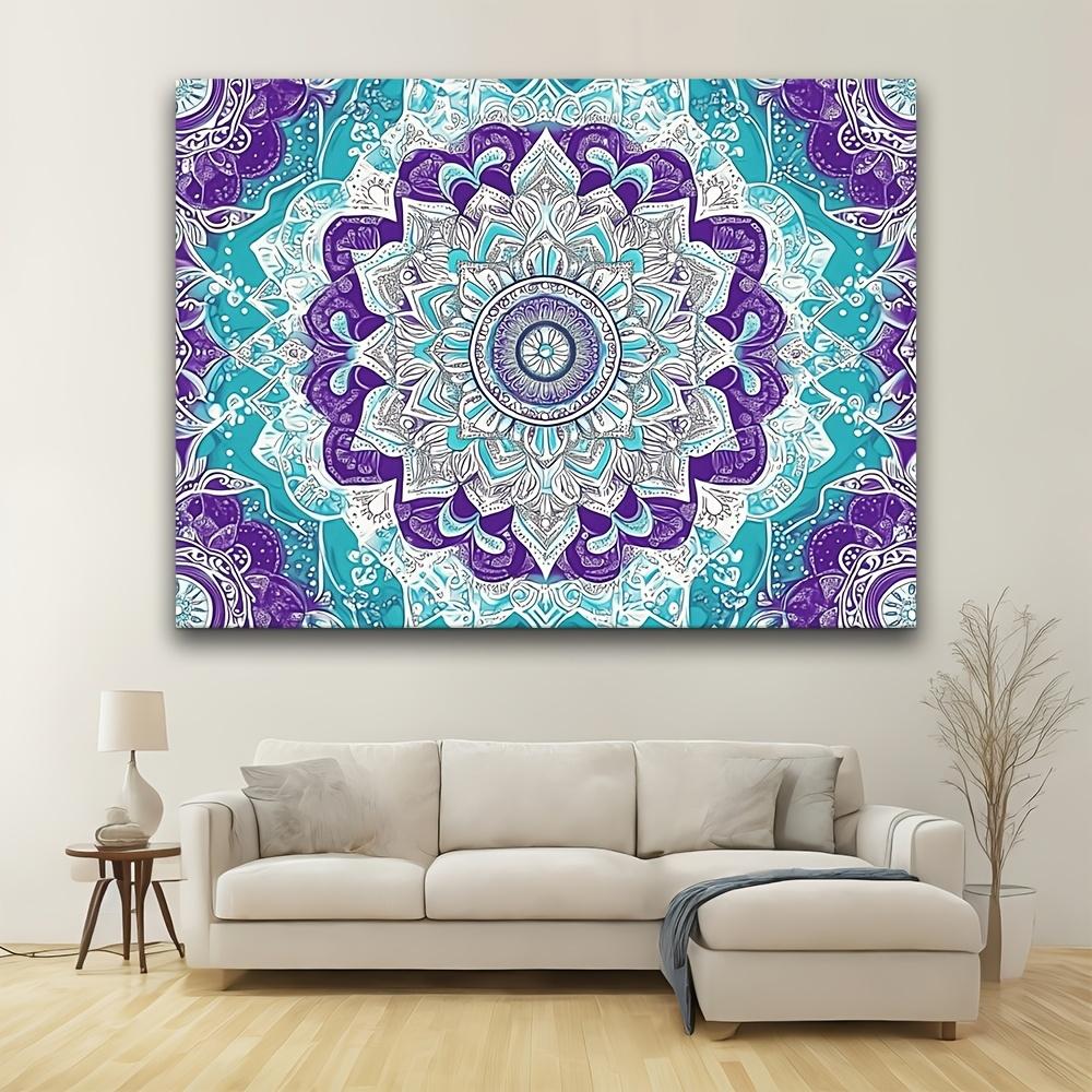Boho Mandala Tapestry, Intricate Floral Print in Purple & Turquoise, Bohemian Wall Hanging for Bedroom, Colorful Spiritual Decor