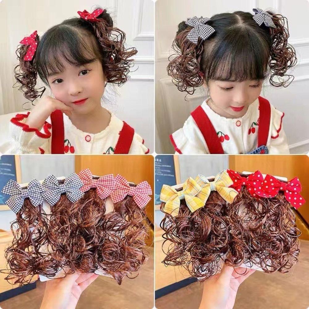 2Pcs Curly Baby Wig Hairpin Princess Bowknot Hairclip Fasion Children's Bow Wig Girls