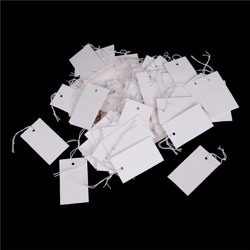 100Pcs White Paper Jewelry Clothes Label Price Tags With Elastic String 5*3Cm