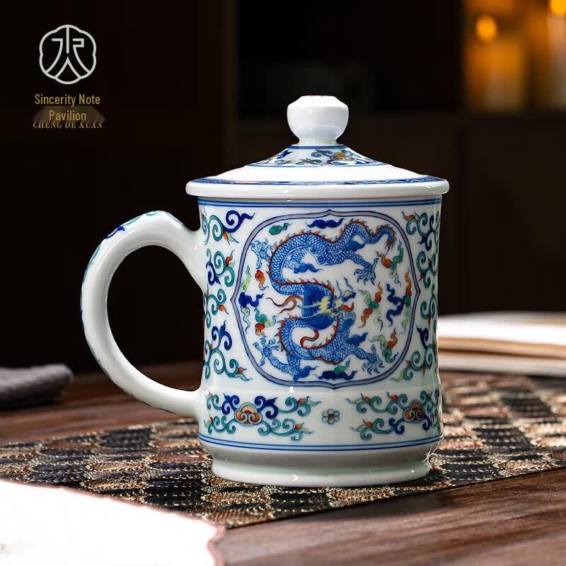 Керамическая чайная чашка Jingdezhen с ручной росписью «Два дракона» и металлическим ситечком