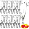 1/10pcs Stainless Steel Metal Long Tail Clip Clothes Towel Picture Clips with Hooks Multifunction Hanger Bathroom Storage Holder