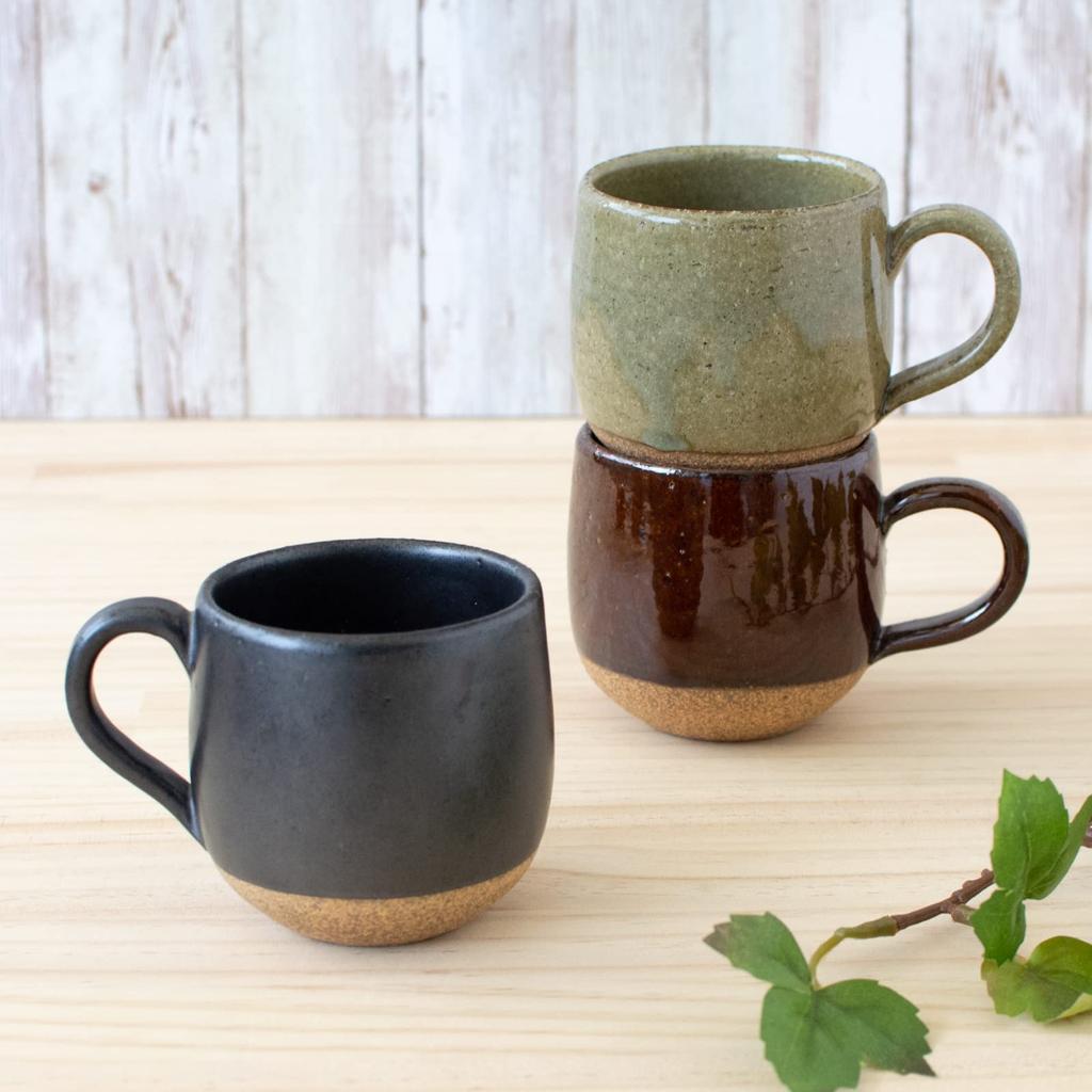 Bankoyaki Aigama "Esta" Rolling Mug, Approx. 210ml, Red Clay Bidro (Smoke Green), Microwave and Dishwasher Safe, Made in Japan, Model AGM-200016