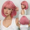 Short Straight Bob Synthetic Wigs Pink Natural Hair Wig with Bangs for Women Cosplay Cute Wig Heat Resistant Fiber