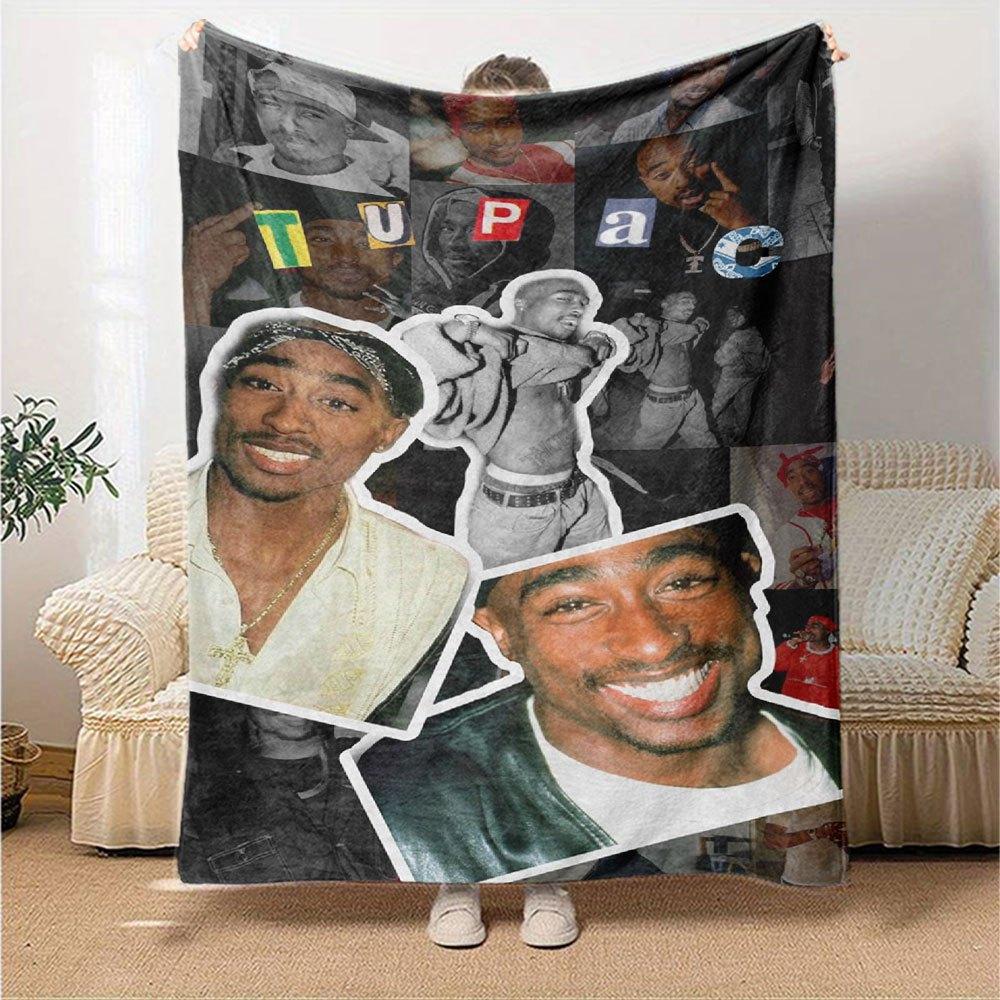 1 шт. Плед в стиле Hip Hop 2Pac, Мягкий, Легкий, Для всех сезонов, Многоцелевой плед для дивана, кровати, офиса и пикников, Французский стиль с культовыми обложками альбомов и цитатами