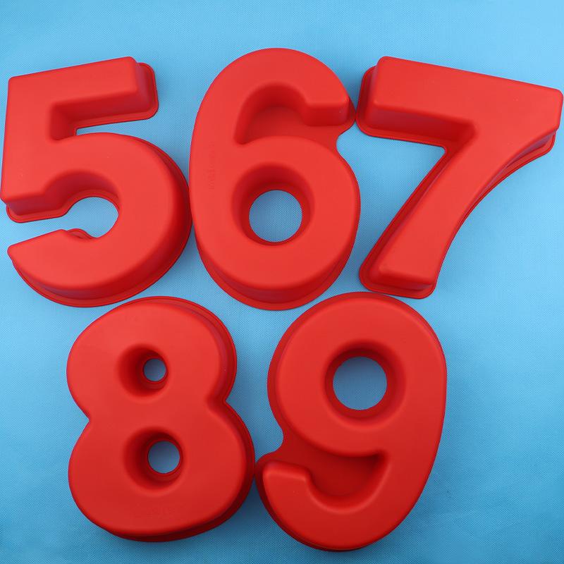 Goldbaking 9 Pieces Whole Set Large Silicone Number Mold Number Cake Moulds Baking Tray For Birthday Wedding