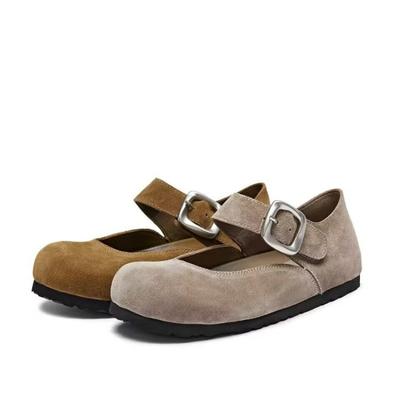 Мода 2024 года, новые женские сандалии в стиле ретро, женские туфли с круглым носком, неглубокий носок, для девочек, оригинальные закрытые пробковые плоские тапочки с пряжкой на ремне, базовые