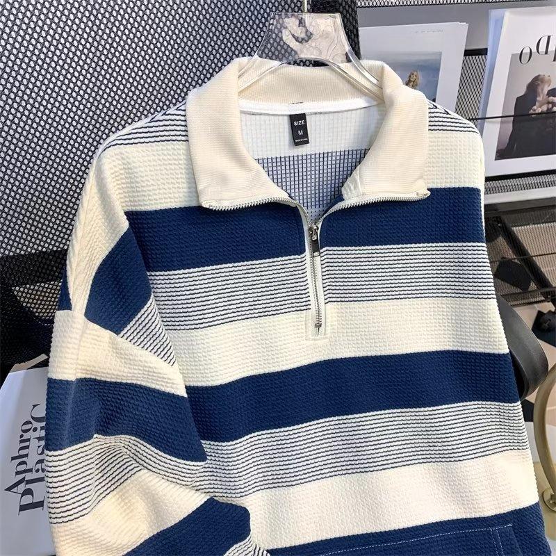 Унисекс ретро полосатая куртка свободного размера с длинными рукавами и полумолнией для осени и зимы