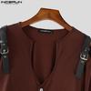 INCERUN Men Cutout Shoulder Patchwork Long Sleeve Casual Buttons T-Shirts Undershirts