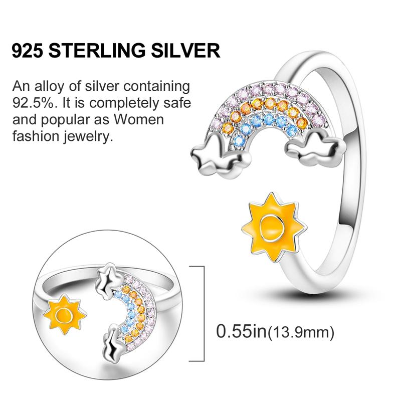 Кольцо из стерлингового серебра 925 пробы с изображением солнца и радуги, кольца-бабочки, украшенные бисером для женщин, дизайн, роскошные ювелирные изделия, подарок для вечеринки